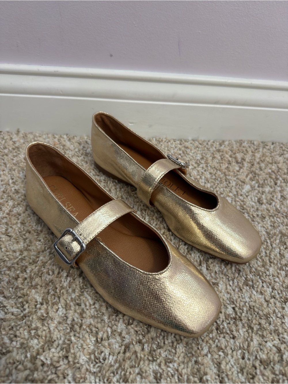Chelsea & Violet Gold Metallic Mary Jane Flats